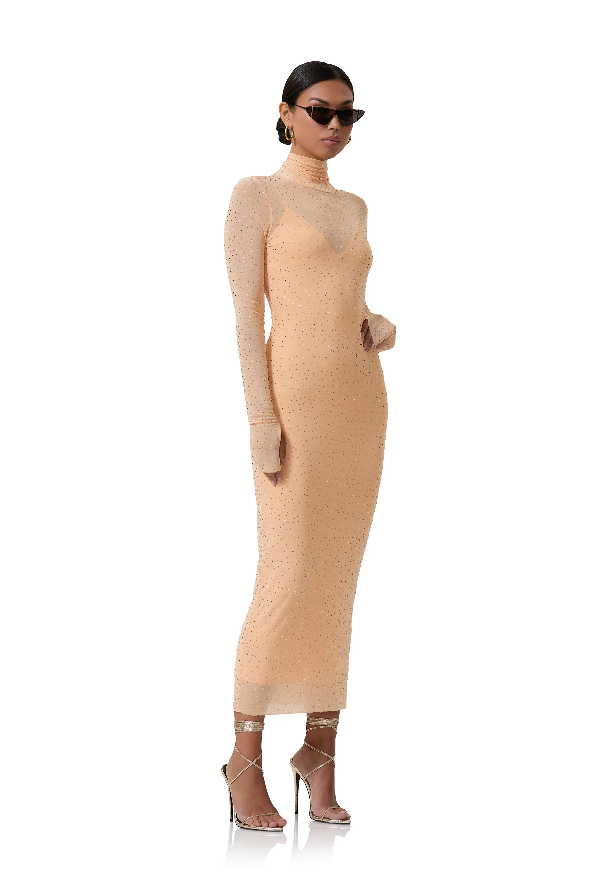 Shailene Rhinestone Dress - Peach Fuzz - Image 3